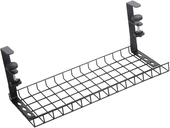 Under Desk Cable Management Tray, Adjustable Carbon Steel Cable Raceway, No Drill Installation, 13.78x7.28x7.68 inch, for Kitchen Office Home