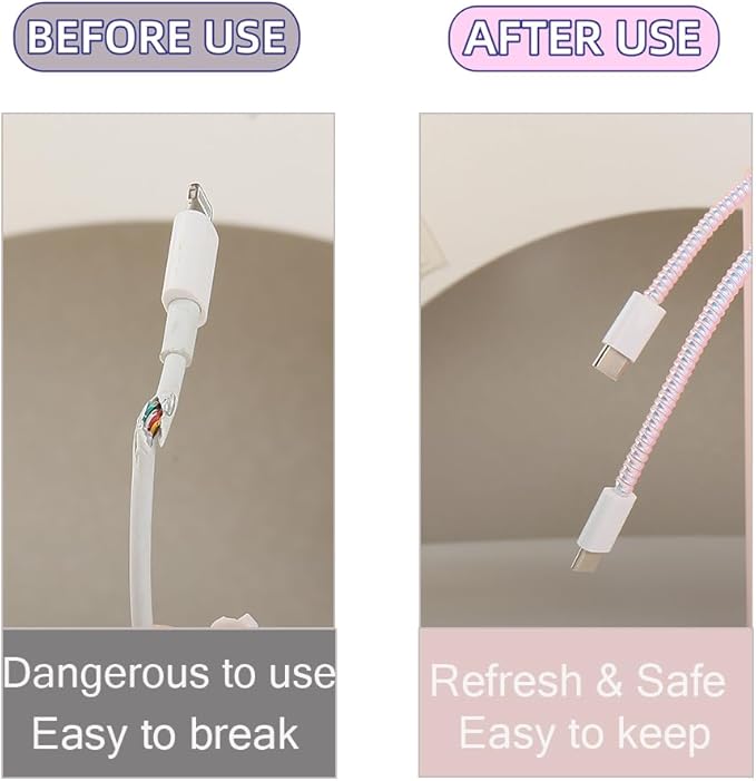 4.8M(15.75FT) Spiral Cable Protector, Multicolor Suitable for Most Phone/Pad/Laptop USB Wire Cord Savers Protection Cover Anti-Break Wrap Charger Data Line Cables Sleeves, Laser Pink