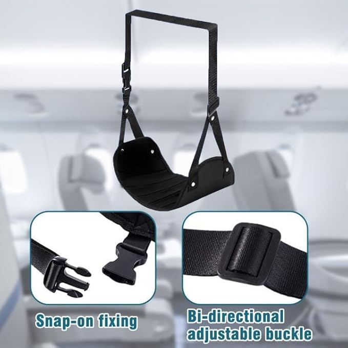 Upgraded Airplane Footrest Hammock, Hard Support Ergonomic Travel Foot Stool, Foldable Portable Foot Rest for Flight Train Office Home Relieve Leg Fatigue