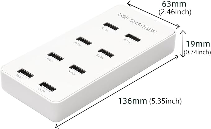 USB Wall Charger USB Charging Station for Multiple Devices 8-Ports Charging Hub Strip Smart Charger Block Compatible with iPhone, Galaxy, iPad Tablet, and Other Devices（White）