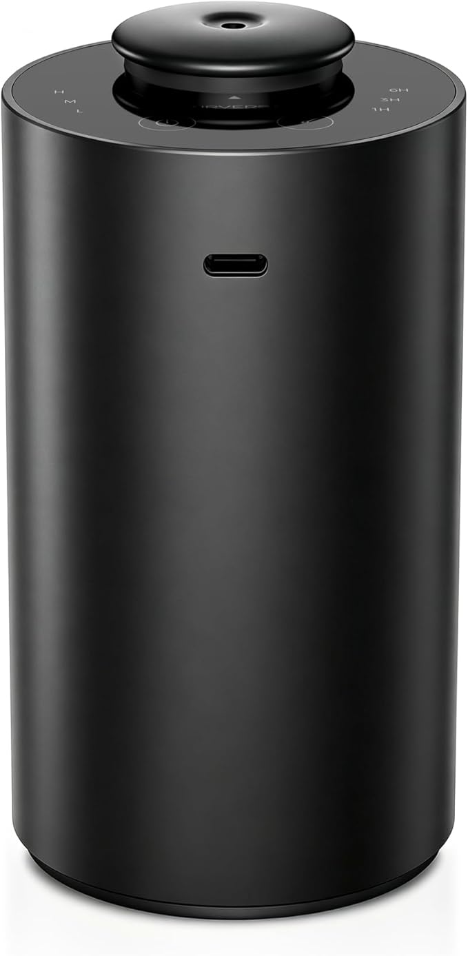 Airversa Waterless Essential Oil Diffuser for Home Aromatherapy Scent Diffusers with 3 Countdown Timer Settings or Timer-Off, 3 Mist Levels for Car Room Studio Office, ANX Premium Metal Black