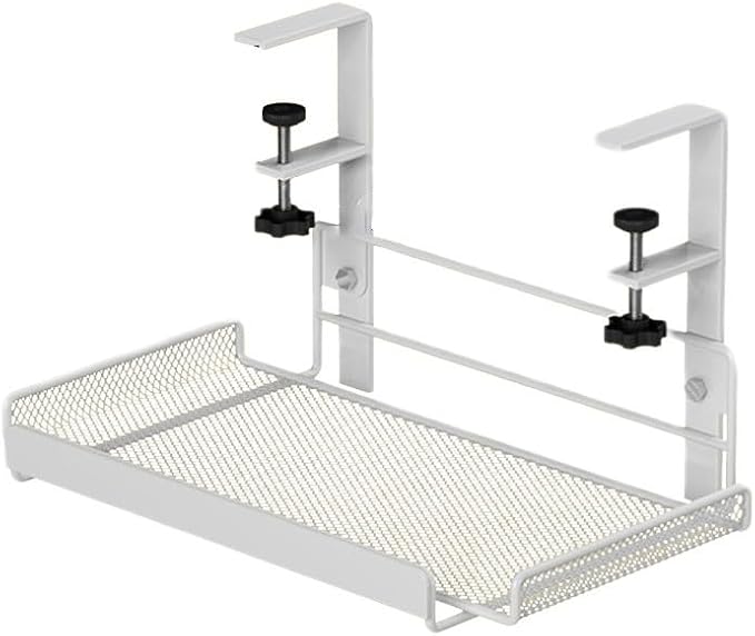 Cable Management Under Desk, Under Desk Cable Management Tray, No Drill Steel Desk Cable Organizers, Wire Management Tray Cable Management Rack 36.5 * 20 * 17.5cm (White-L)