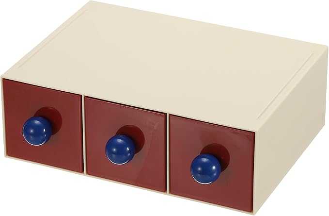 PATIKIL Small Stackable Storage Drawers, Stacking Drawers Mini Desk Bathroom Storage Organizer Cute with 3 Drawer Organizer Plastic for Desktop Office Pens Pencils Tape Charger, Red