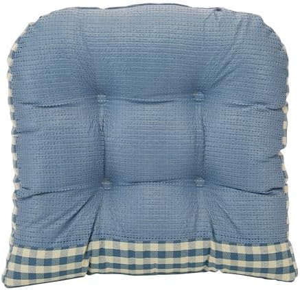 Klear Vu Gripper Overstuffed Universal Non-Slip Dining Chair Cushions for Kitchen Decor or Office Use, U-Shaped Skid-Proof Seat Pad, 15x15 Inches, 2 Count (Pack of 1), Gingham Blue