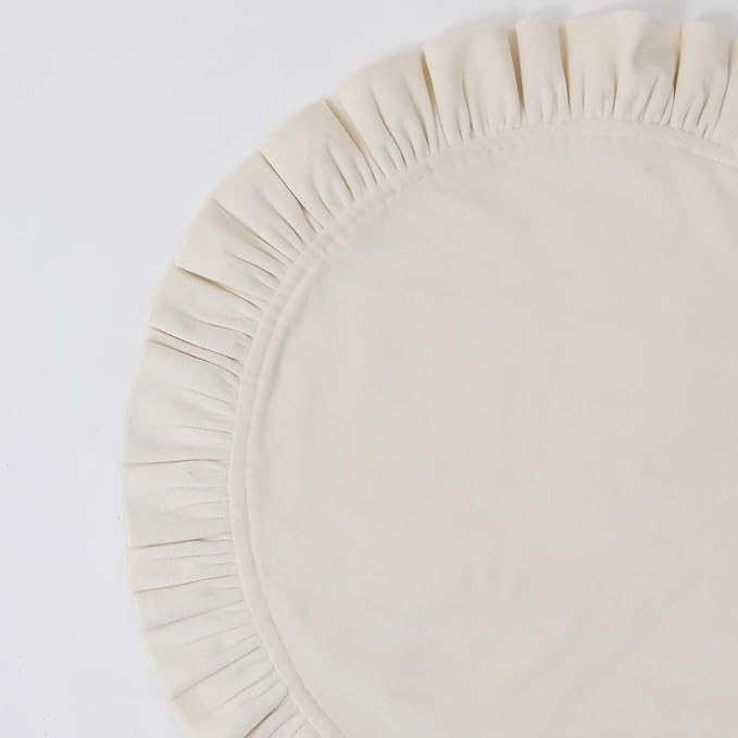 18 Inch Velvet Round Placemat with Ruffle for Dining Table Outdoor Placemats Non-Slip Washable for Gathering, Occasional Decoration and Family Parties Celebrations Set of 4, Beige