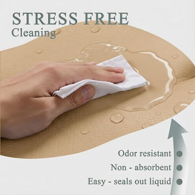 Vegan Leather Contoured Baby Changing Pad | Waterproof & Wipe-Clean PU Leather Diaper Change Mat, Soft, Wipeable Cover, Safety Strap, Non-Slip Bottom, Topper for Standard Infant Diaper Table & Dresser