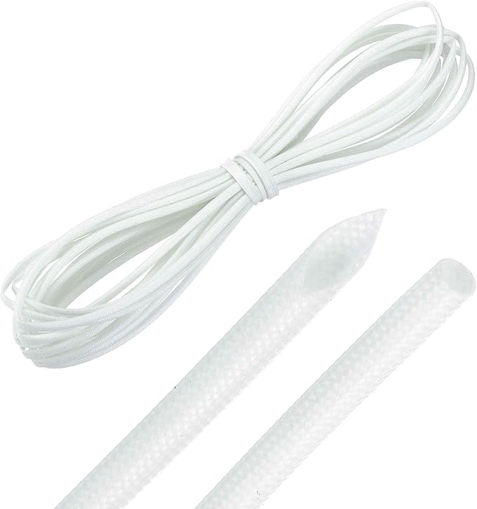 MECCANIXITY 20ft Braided Cable Sleeve, 3/32" ID 200C Heat Resistant 1500V Fiberglass Wire Insulation Cord Protector Organizer Wires Management for Motor Engine Fuel Line, White