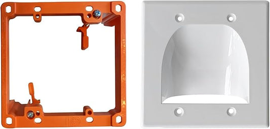 1 Pack Wall Plate Cable Pass Through with Bracket - In Wall Cable Management Kit - Recessed Cable Wall Plate Pair with Dual Gang Low Voltage Mounting Bracket - Decorator Cover for Low Voltage Cables