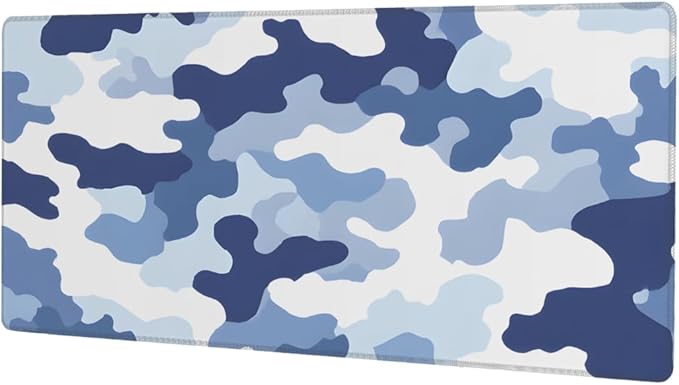 Large Mouse Pad Blue White Camouflage Non-Slip Rubber Long Gaming Desk Mat Big Computer Keyboard Mousepad Waterproof Protector Wristing Pad for Gaming Office Home Decorative 31.5 X 11.8 Inch