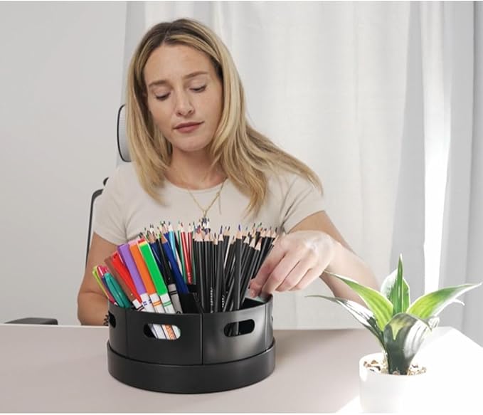 Black Rotating Desk Organizer Lazy Susan Caddies for Home School Office Supplies, Pens, Markers and Art Supplies for Classroom