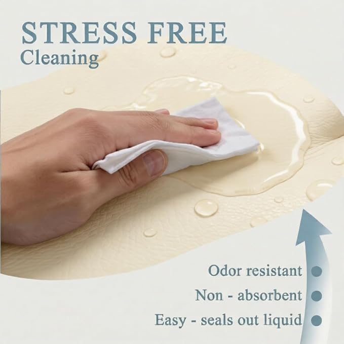 Vegan Leather Contoured Baby Changing Pad | Waterproof & Wipe-Clean PU Leather Diaper Change Mat, Soft, Wipeable Cover, Safety Strap, Non-Slip Bottom, Topper for Standard Infant Diaper Table & Dresser