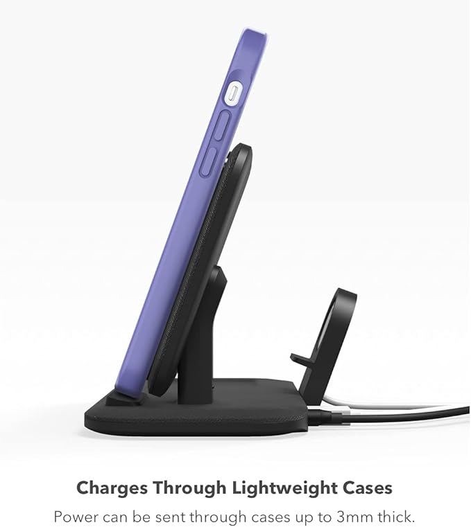 mophie Wireless Charging Stand+ Wireless Charging Stand and pad with USB-A Port. for AirPods, Apple Watch, iPhone, Samsung Galaxy, Qi-Enabled Devices
