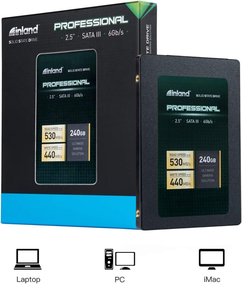 Pro 240GB SSD 3D NAND SATA III 2.5" 7Mm Internal Solid State Drive | 3D TLC NAND Flash, up to 530Mb/S Read & 440Mb/S Write, SATA III 6Gb/S Interface, Laptop & Desktop PC Upgrade, Professional