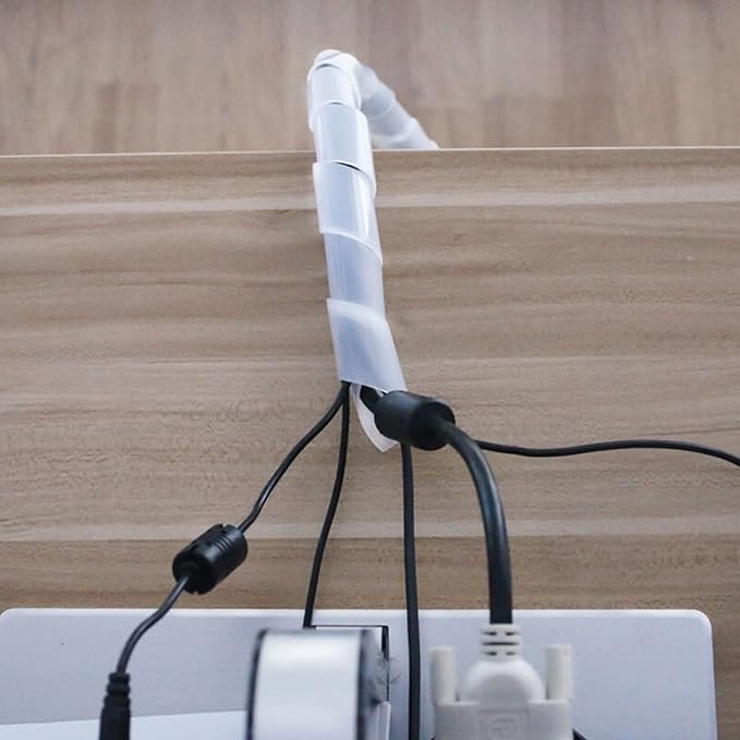 Spiral Cable Wrap - 25 Ft 3/8" Spiral Wire Wrap Cord Covers Bundle Sleeve Hose for Computer Electrical Wire Organizer-White (3/8 Inch-25Ft)