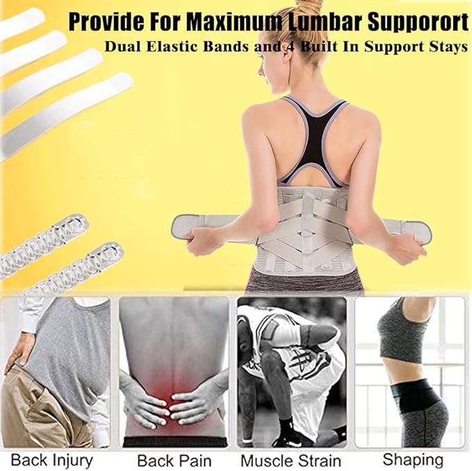 Lower Back Braces for Back Pain Relief - Compression Belt for Men & Women - Lumbar Support Waist Backbrace for Herniated Disc, Sciatica, Scoliosis - Breathable Mesh Design, Adjustable Straps (L, Gray)