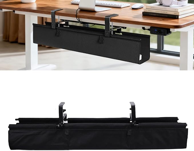Under Desk Cable Management Tray, 36 Inch Cord Organizer with No Drill Clamp and Screw Mount, for Home Office RV Wood Glass Metal Desk