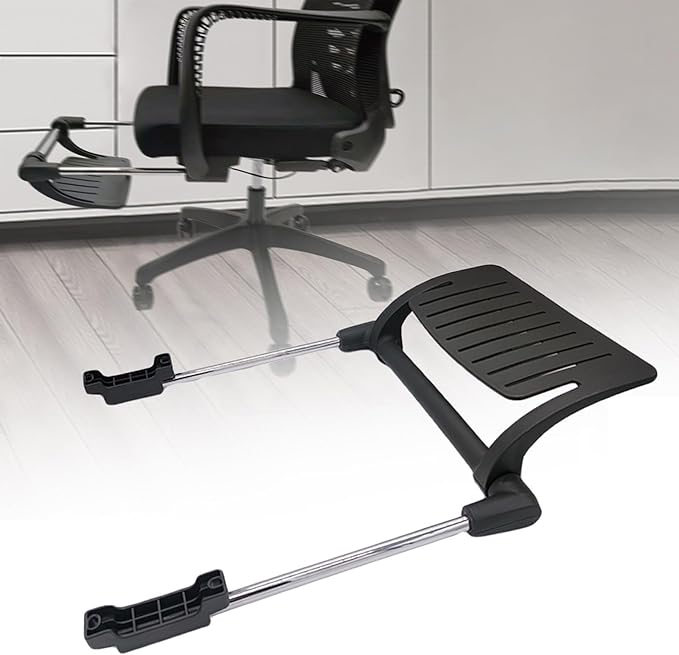 Office Chair Footrest Attachment, Adjustable, Black, Iron & Polypropylene Frame, for Office, Home, Meeting Rooms