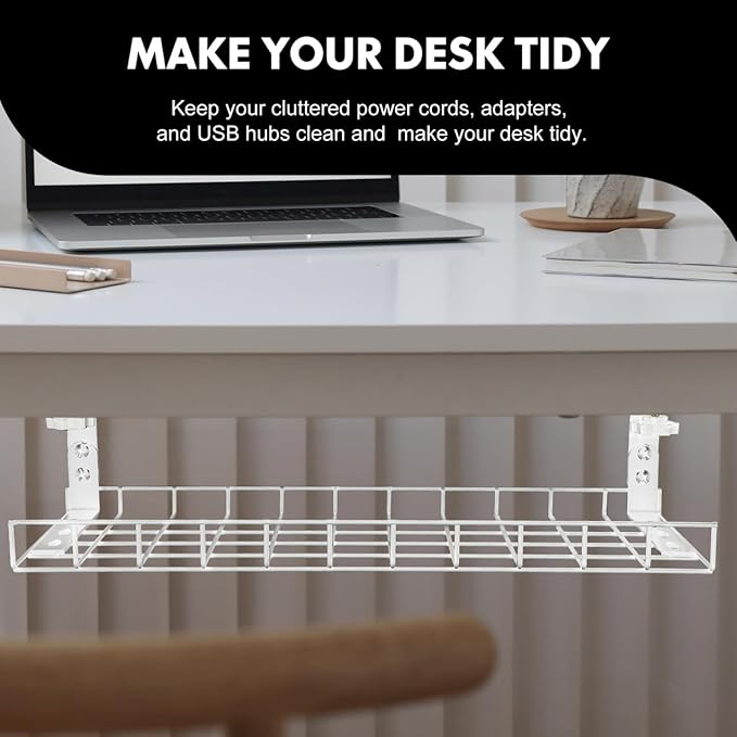 NUOBESTY Desk Cable Management Tray No Drill Cord Organizer Large Capacity Wire Storage Holder for Office Desk Easy Installation