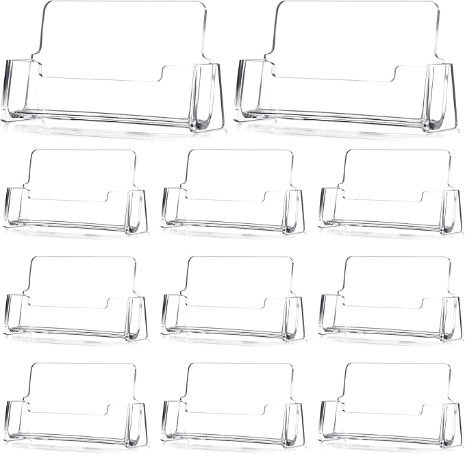 Lineshading 10 Pack Business Card Holder Desk Clear Acrylic Name Card Display Stand Tabletop Vertical Organizer Fits 3.5" x 2" Standard for Office Marketing Wedding Businesses Event Planning