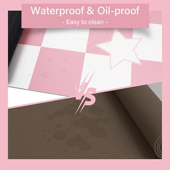Large Desk Mat 35.4" x 15.7", PU Leather Desk Blotter for Keyboard and Mouse, Non-Slip Office Desk Mat for Desk, Easy Clean Desk Protector Mat, Computer Keyboard Pad for Work Home (Pink, Star)