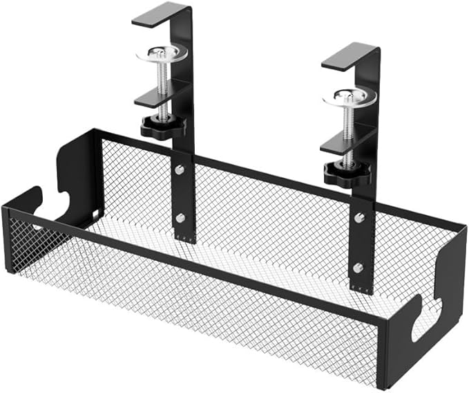 Cable Management Tray for Desk Clamp Mount Under Desk Wire Organizer in Carbon Steel for Home or Office No Drill Installation for Power Cords and Data Cables with Sleek Design(S-White)