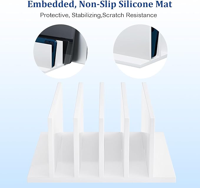 Frienda 4-Compartment Acrylic Vertical Laptop Stand, Can Accommodate with a Thickness of Less Than 2 cm, Fits Most Laptop(2 Pcs,White)