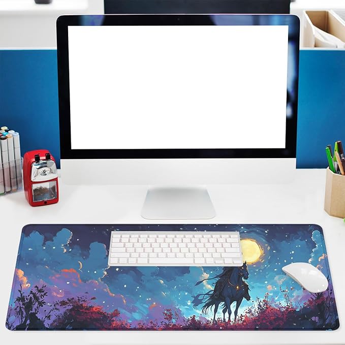 Epic Ghost Rider Gaming Mouse Pad Red Crystal Magic Moss Flowers Extended Mousepad XXL Computer Laptop Keyboard Mouse Mat Big Aesthetic Desk Decor Pad 31.5x11.8 in