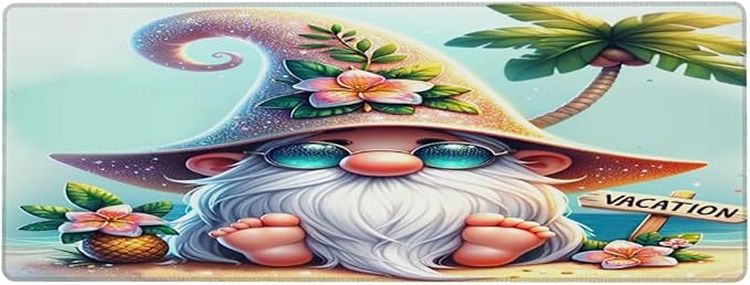Large Mouse Pad Summer Beach Gnomes Non-Slip Rubber Long Gaming Desk Mat Big Computer Keyboard Mousepad Waterproof Protector Wristing Pad for Gaming Office Home Decorative 31.5 X 11.8 Inch