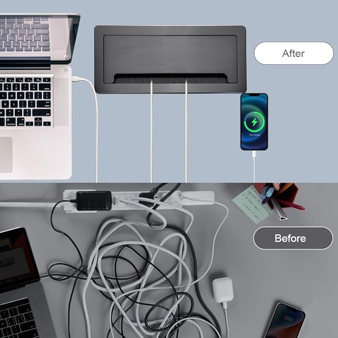 Tabletop Multimedia Connectivity Box with 4 AC Power+2 HDMI+2 RJ45+1 USB3.0 Port +1 USB-C +2 Audio with 5.58ft Power Cord for Conference Room (Black)