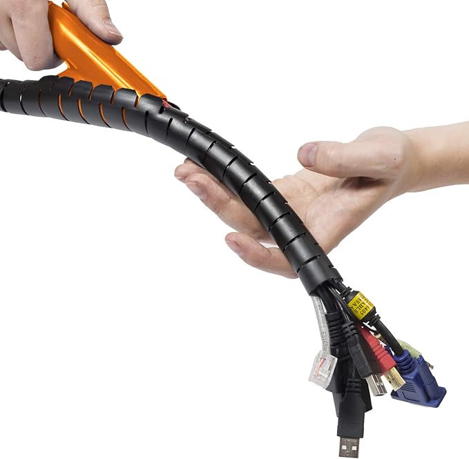 D-Line Cable Zipper Cord Tube Organizer with Zip Tool, Cable Management Sleeve, Cover for Long Wire Runs, 1 Inch Diameter (8.2 FT, Black)