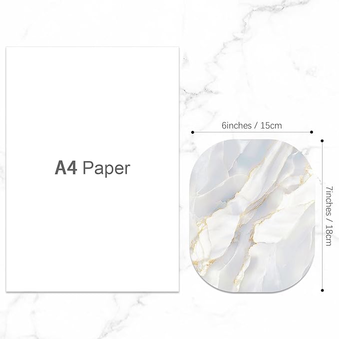 Small Mouse Pad, 6 x 7 Inch, Oval Mini Mouse Pad with Non-Slip Rubber Base for Laptop Wireless Mouse Keyboard Tray Mousepad, White Marble