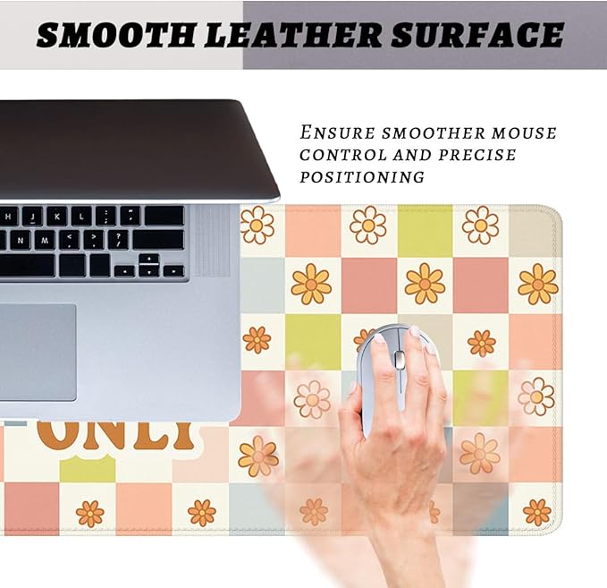 Retro Daisy Desk Pad Mouse Pad Cartoon Colorful Cute Floral Checker Mouse Pad Large Mousepad Extended Laptop Keyboard Mat Gaming Desk Pad Mouse Mat 31.5"x11.8"