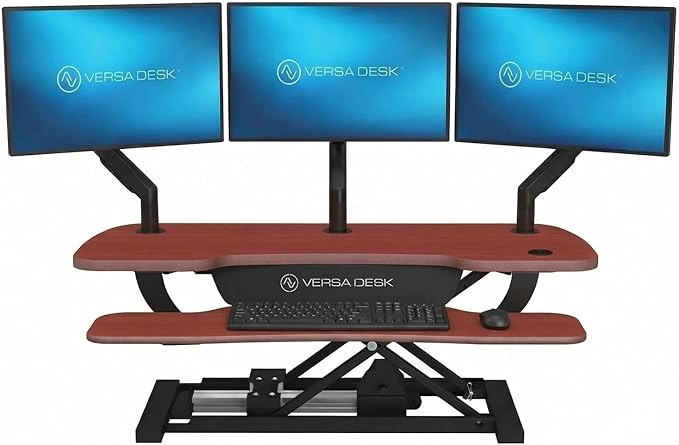 VERSADESK PowerPro™ 40” x 24” Standing Desk Converter | 7.75” - 23.5” Electric Height Adjustable Sit to Stand Desk Riser w/ Keyboard Tray & USB Hub - Ergonomic Workstation for Home & Office, Cherry