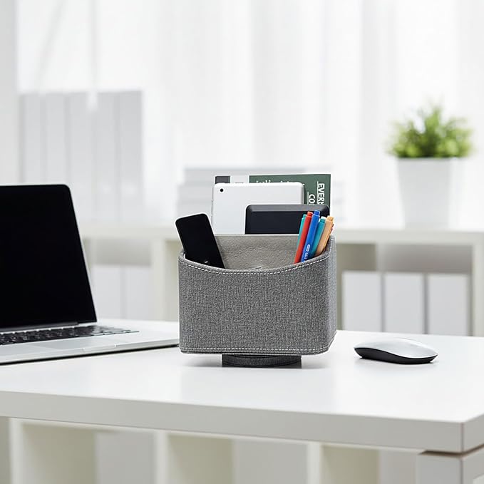 UnionBasic Rotating Desk Organizer, 360 Desk Spinning Caddy, Desktop TV Guide/Mail/Media/Remote Controller Holder Organizer, Barry Grey