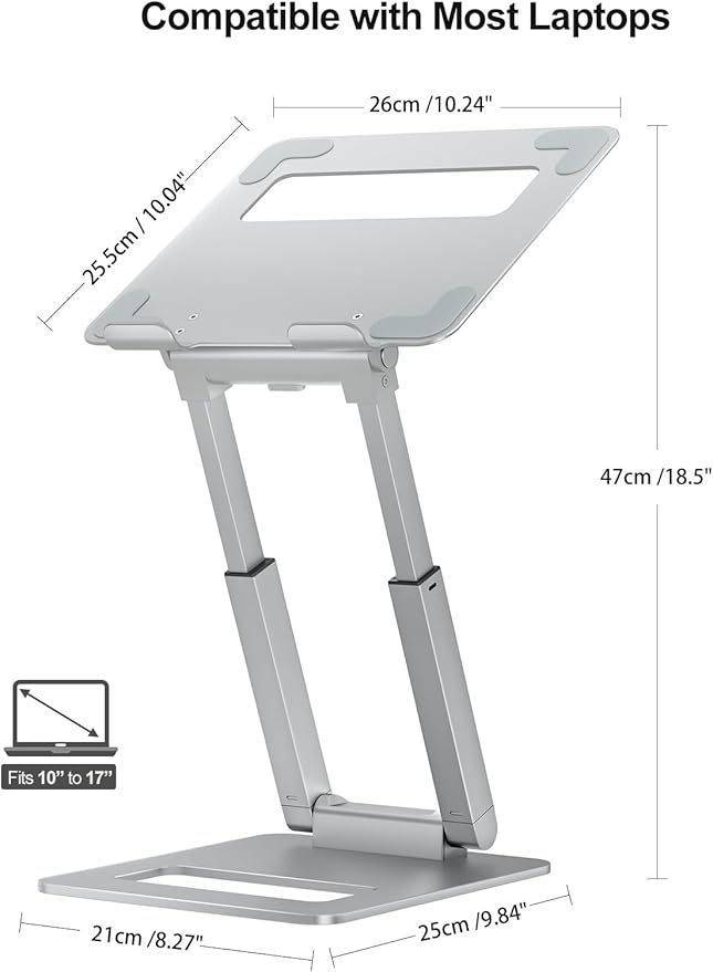 tounee Laptop Stand for Desk Adjustable Height, Telescopic Computer Stand with Pull Out Design Ergonomic Laptop Riser Fits All Laptops 10-17"-Silver
