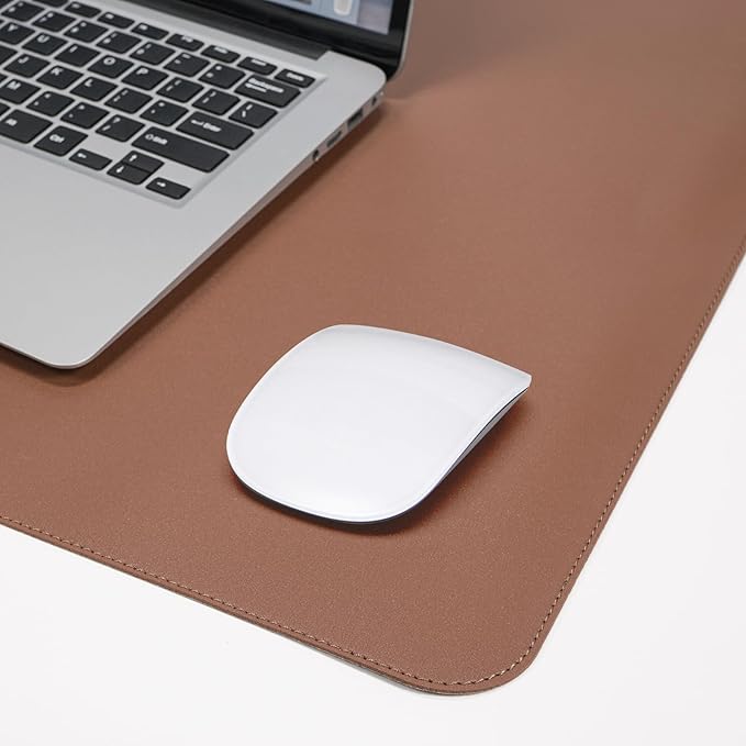 AFIING Cork Desk Mat 23.6 x 13.7, Dual-Sided Cork & PU Leather Desk Pad, Waterproof Non-Slip Desk Protector for Home Office, Study Desk & Minimalist Workspace Brown