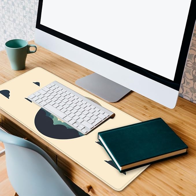 Retro Space Mouse Pad, Vintage Minimalism Gaming Desk Mat Waterproof Stitched Edges Rubber Base Non-Slip Deskmap Computer Keyboard Mat, 31.5x11.8in Mouse Pads for Desk Home Office Gaming