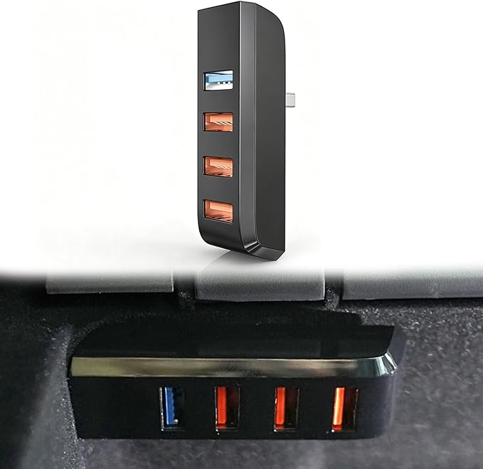 Glove Box USB Hub for Tesla Model Y (2021-2024) & Model 3 (2021-2023), 4-in-1 Docking Station, USB A 3.0 High-Speed Data Transfer & Charging for Dashcam, Sentry Mode, SSD, Game Controllers, Music