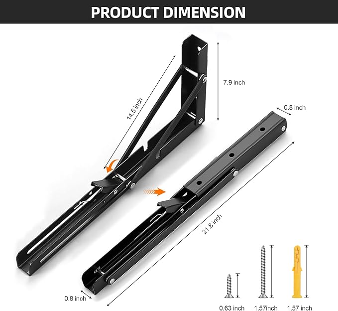 Folding Shelf Brackets 22 inch Foldable Shelf Bracket Heavy Duty Collapsible Shelf Brackets DIY Wall Mounted Fold Down Table Bracket Space-Saving for Benches Workstation (2PC, Max.Load 177 lbs)