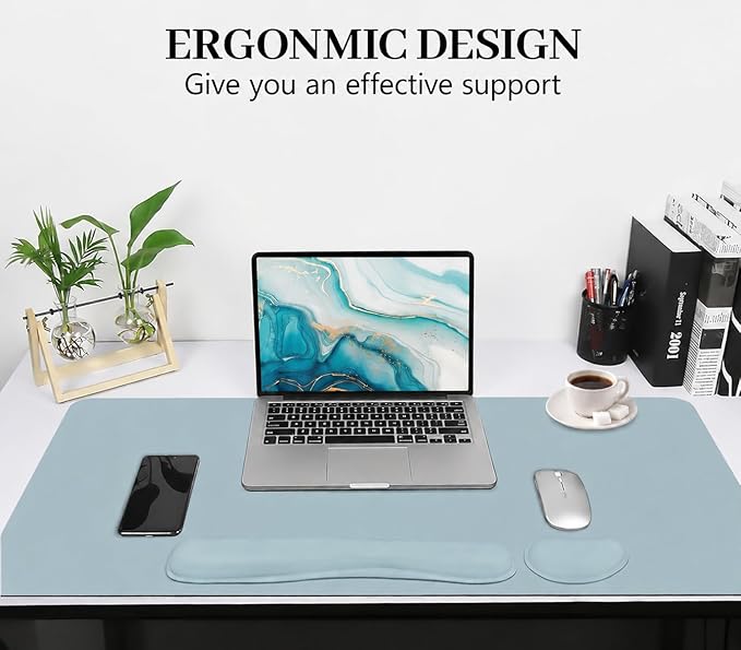 Desk Pad Mat Set,3-in-1 Large Mouse Pads with Wrist Rest and Keyboard Pad, Desk Mats for Keyboards and Mouses, Ergonomic Keyboard and Mouse Mat Set for Office Home Decor(Blue, 35.4" x 16.9")