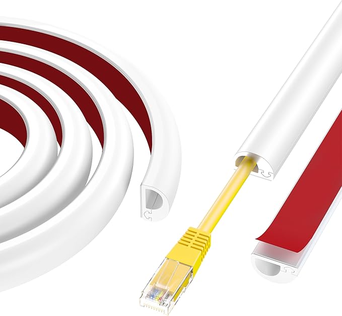 118" Cord Hider Wall, Self Adhesive Silicone Cord Covers for Wires On Wall, Cord Hider for Wall Mount TV, Flexible Cable Cover Raceway Kit for 1 Wire, White (0.59" W x 0.39" H)