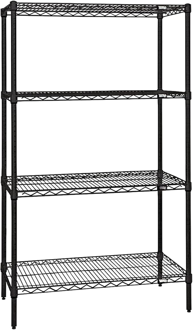 Quantum Storage Systems WR63-2154BK Wire Shelving Starter Kit, 54" W x 21" D x 63" H, 600 lbs Capacity, Carbon Steel, Epoxy Coated, Black, NSF