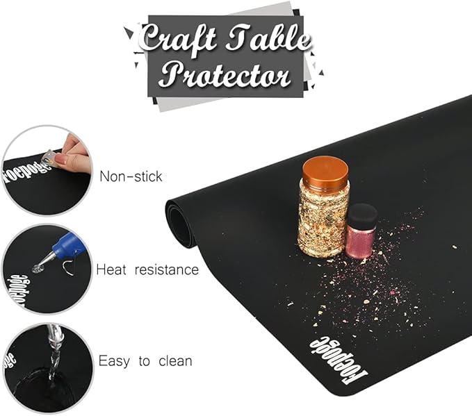 Foepoge 27.9”x20” Extra Large Silicone Sheet for Crafts, Nonstick Silicon Mat for Resin, Epoxy Art Placemat for Jewelry Casting, Reusable Painting Pad, Heat Resistant Countertop Cover - Black