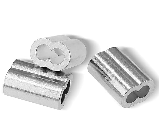 100pcs 1/8 Inch Aluminum Crimping Loop Sleeve for Wire Rope and Cable, Double Hole Type