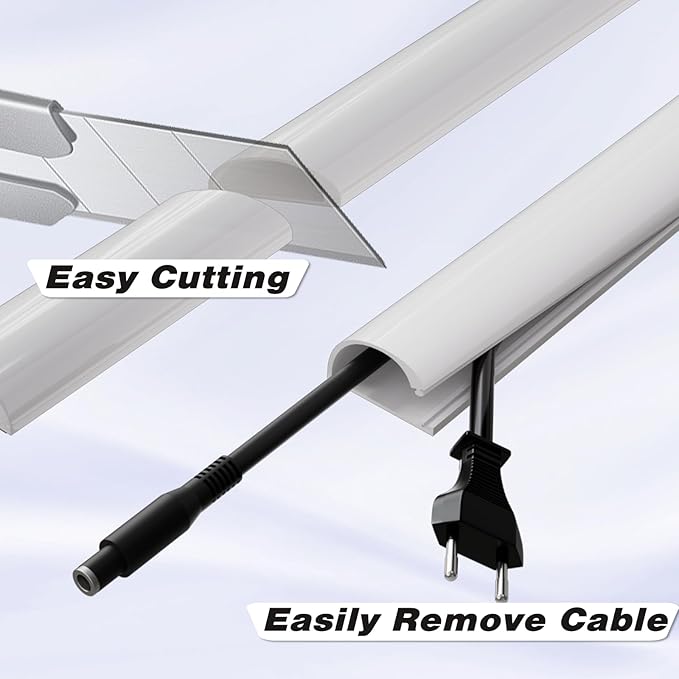 78" Silicone Cord Hider for Wall Mount TV,Large Self-Adhesive Cable Hider for 2-3 Cords,Cable Management Under Desk,Cord Organizer,Cable Raceway Home & Office Trim,Cord Concealer Channel,White