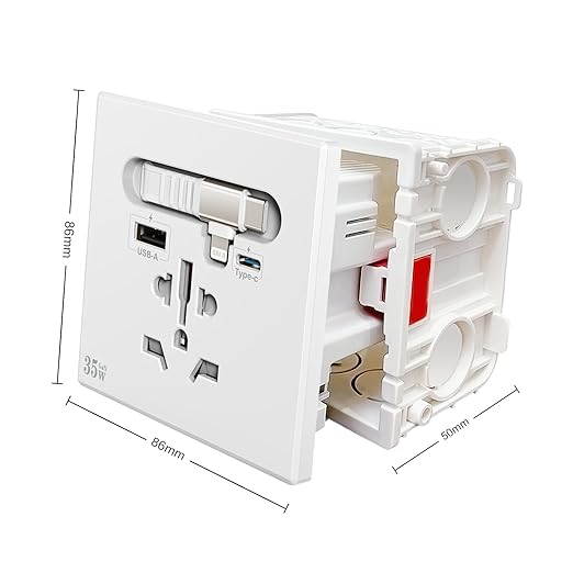 35W GaN Multi Plug Wall Outlet with Retractable Phone Charger for Bedside/Sofa, 4-in-1 Tamper-Resistant in-Wall Socket with Universal AC Port for New Renovations, UL Listed (Include 86-Type Box)