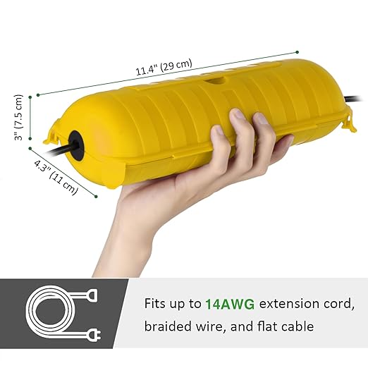 Flemoon Outdoor Extension Cord Safety Cover with Waterproof Protector Seal, Weatherproof Electrical Connection Box for Outdoor Outlets, Plugs, Sockets, Holiday Decorations, Power Tools, Yellow