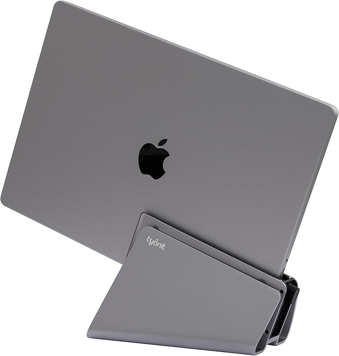 tyonit TiltSnap Pro Vertical Laptop Stand for MacBook Pro 14" & 16", Auto Thunderbolt4 USB-C Connection, Seamless Connection to The Docking Station or Display, 40Gbps, 100W PD, Space Gray