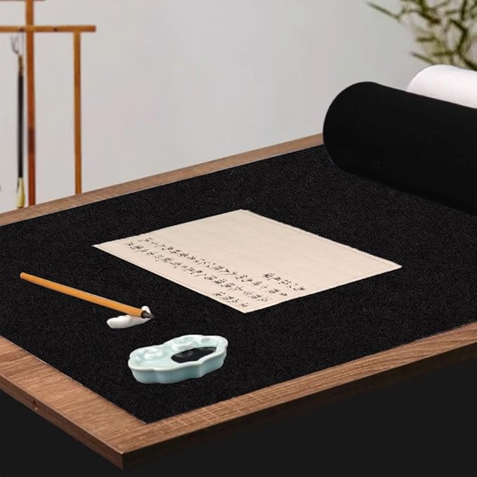 BENECREAT 27.5x19.6inch Chinese Calligraphy Drawing Felt Mat, Black Xuan Paper Painting Felt Desk Pad for Practice Calligraphy Traditional Chinese Painting, 3mm Thick