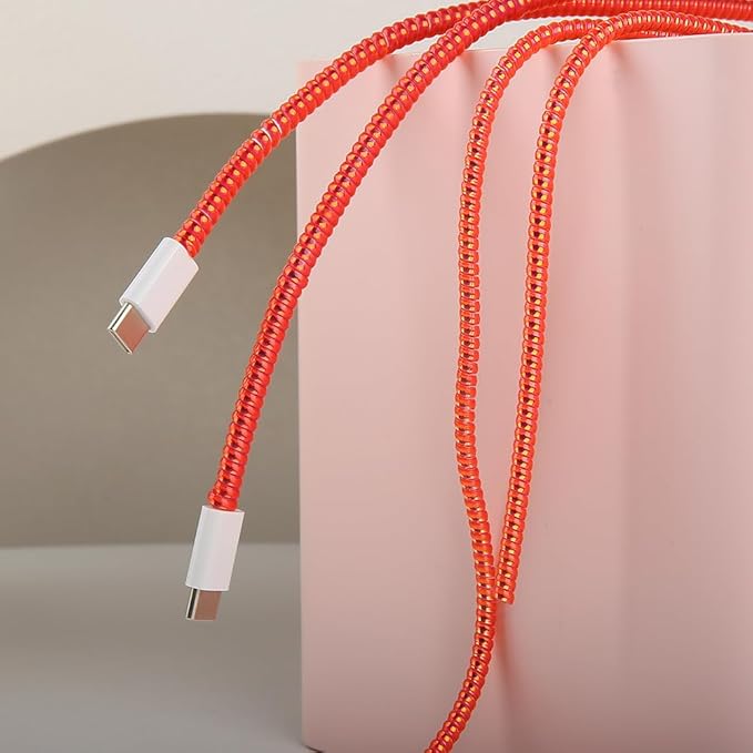 4pcs 1.6M(5.25FT) Spiral Cable Protector, Multicolor Suitable for Most Phone/Pad/Laptop USB Wire Cord Savers Protection Cover Anti-Break Wrap Charger Data Line Cables Sleeves, Laser Red